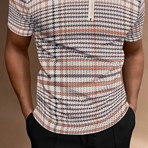 White Mens Plaid Polo Shirt - Picture 2 of 6